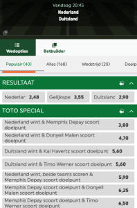 De beste odds bij wedden op Nederland - Duitsland