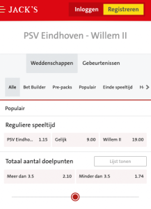 PSV favoriet tegen Willem II op zondag 01-05-2022 eredivisie