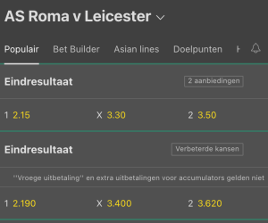 Wedden op AS Roma - Leicester City bij Bet365