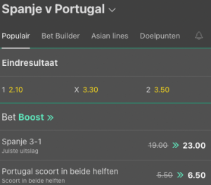 Bet365 odds bij Spanje Portugal Nations League 02-06-2022