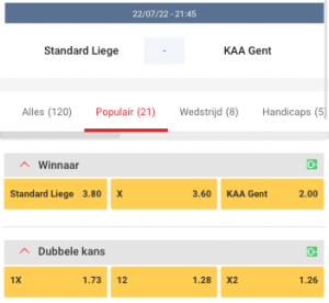 Odds Standard-Gent 22-7-2022