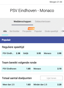 De beste odds bij PSV - AS Monaco