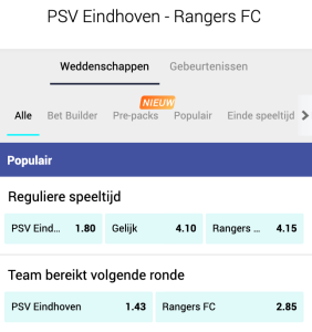 PSV favoriet tegen Rangers thuis