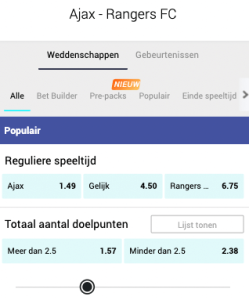 Ajax - Rangers odds 07-09-2022