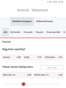 Wedden op Arsenal - Tottenham 01-10-2022