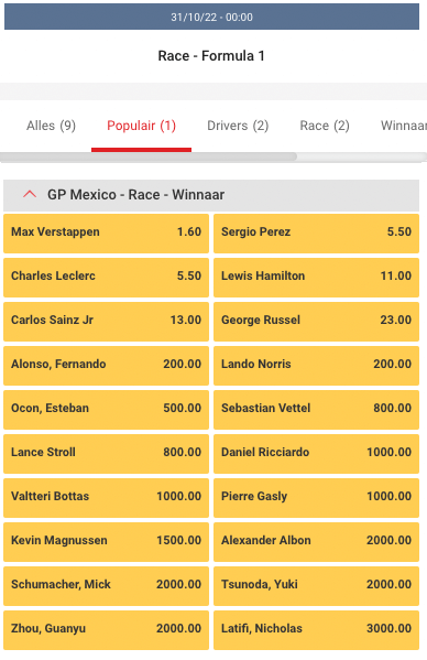 Formule 1 favorieten 30-10-2022 Mexico GP