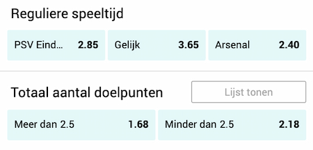 De beste odds bij PSV - Arsenal Europa League