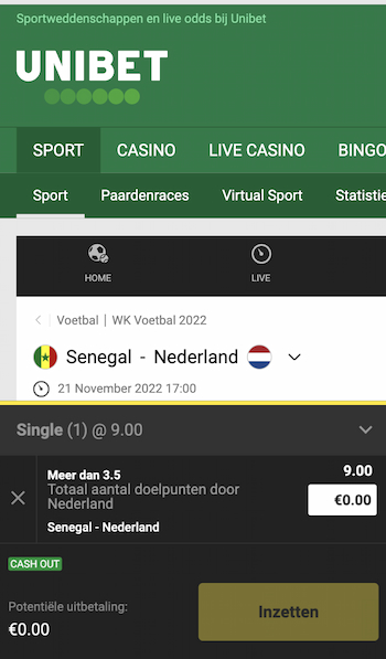 Odds Unibet Senegal - Nederland