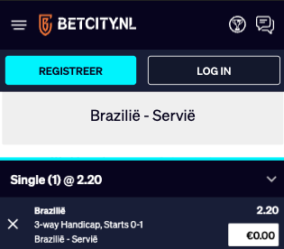 BetCity odds Brazilië - Servië