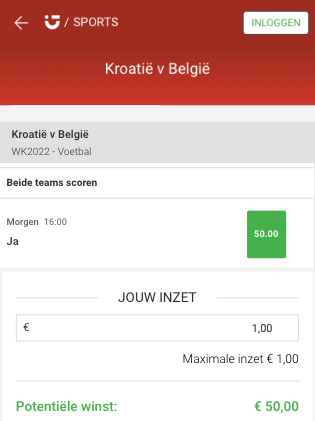 50x odds boost Kroatië - België