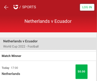 Nederland - Ecuador 50x je inzet