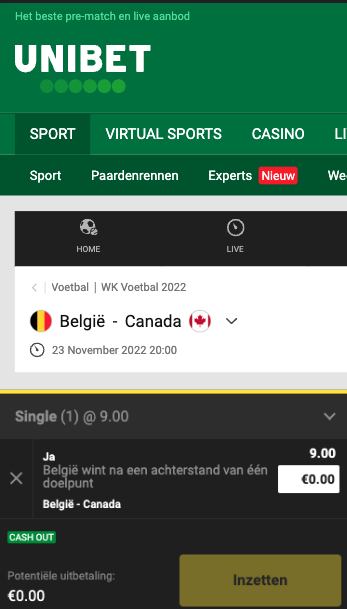 Odds België - Canada | Unibet