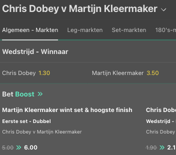 Bet365 odds oost bij Chris Dobey - Martijn KLeermaker