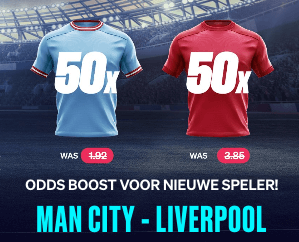 Betcity 50x odds boost Man City - Liverpool