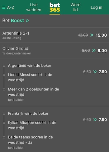 bet365 odds boost Argentinië - Frankrijk