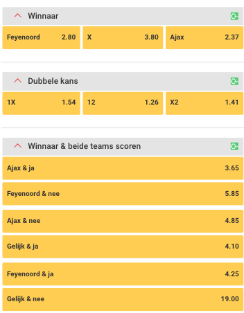 Quoteringen Feyenoord - Ajax 22-01-2023 