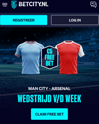 € 5 freebet bij Manchester City - Arsenal Betcity