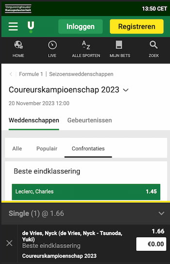 Quoteringen Nyck de Vries Unibet