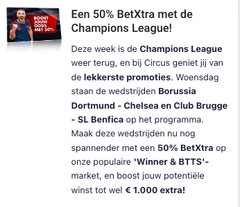 Wedden op Champions LEague bij Circus met 50% extra