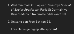 Stappenplan Livescore Bet bonus PSG - Bayern 