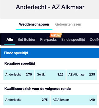 Anderlecht - AZ wedden Betcity odds