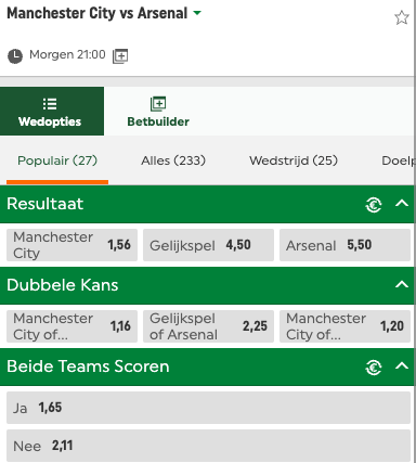 Manchester City favoriet tegen Arsenal