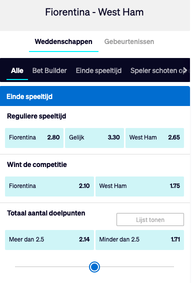 Fiorentina - West Ham United odds 